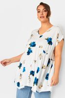 yours blusa blanca y azul floral cintura fruncida mujer curvy y tallas grandes yours
