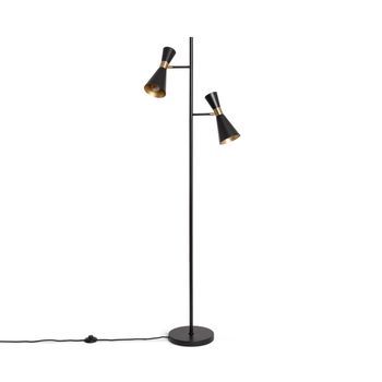 Lámpara De Pie De Metal 2 Focos Jigger Negro / Dorado