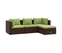 set muebles de jardin 4 piezas y cojines ratan sintetico marron