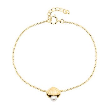 Pulsera concha de plata 925 dorada con perla