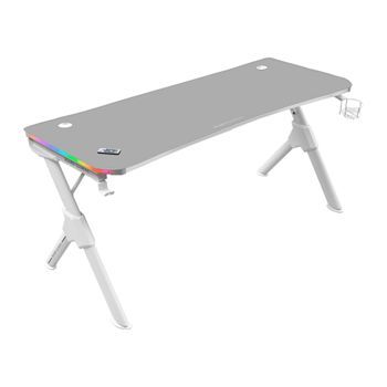 Mars Gaming Mgd140rgbw Blanco, Mesa Gaming Rgb 140cm, Soporte Cascos+bebida+alfombrilla