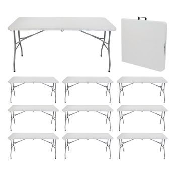 Megapack 10 Mesas Plegables Portátiles Resina 150cm Blanco Thinia Home