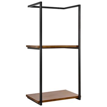 Estantería De Pared De Dos Niveles Para Baño Madera De Abeto Espacio De Almacenaje Estante Práctico Hierro Negro Lolog
