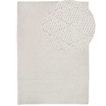 Alfombra De Lana Blanco Crema Con Viscosa 160 X 230 Cm Rectangular Tejida A Mano