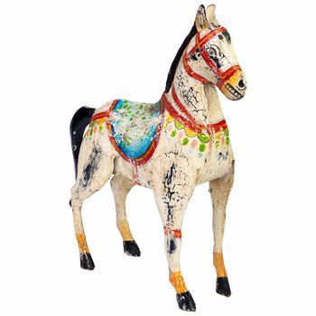 Caballo Decorativo De Metal Pintado Envejecido 31x9x34