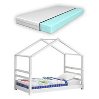 cama infantil house cabin con colchon y somier de madera de pino blanco 80 x 160 cm 030005493
