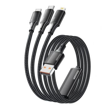 MENSAJE ES-X50 7A 100W USB-A a Micro/iP/Type-C Cable Carga Rápida Transmisión de Datos Núcleo de Cobre 1.2M de Largo par