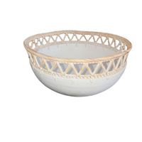 cuenco redondo de madera y mimbre blanco d30 cm