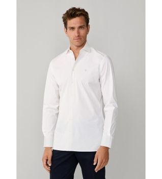 Hackett London para hombre. HM3010540 Camisa popelín elástica fit tailored blanco (L), Casual, Fiesta, Algodón, Clásico, Manga larga
