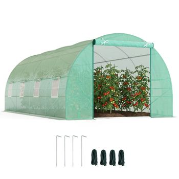 Outsunny Invernadero de Túnel 6x3x2 m Invernadero de Jardín con 8 Ventanas Cubierta PE 140g/m² y Tubo de Acero para Cultivos Verde   Aosom España
