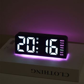Reloj despertador digital con alimentación USB, luz ambiental, indicador de temperatura, fecha, día de la semana, 2 alarmas, función de repetición, reloj de mesa, 4 niveles de brillo, formato 12/24