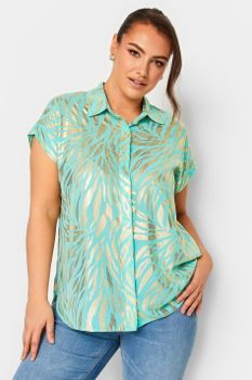 Yours Blusa Verde Menta Con Estampado Animal Dorado, Mujer Curvy Y Tallas Grandes, Yours