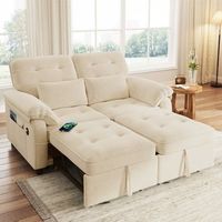 sofa convertible de 2 plazas con respaldo reclinable puertos usbtipo c y bolsillos - 142 x 90 x 865 cm - chenilla - con funcion sueno - beige