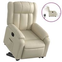 sillon reclinable elevable electrico de cuero sintetico crema vidaxl