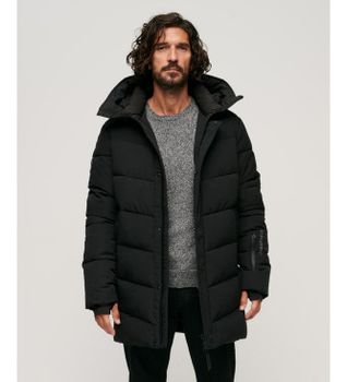 Superdry para hombre. M5011982A Parka acolchada City Chevron negro (XXL), Casual, Poliéster, Sostenible