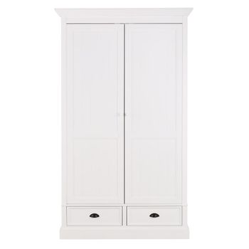 Armario de 2 puertas y 2 cajones de abeto y MDF blanco de 114 cm