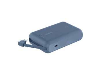 Powerbank - Belkin BPB021hqBL, 10000 mAh, 1x USB-C, Cable Integrado, Carga Rápida, 20W, Azul