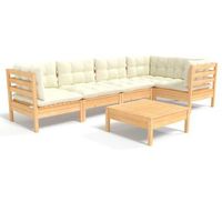 muebles de jardin 6 piezas cojines madera de pino color crema vidaxl