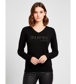 Guess para mujer. W5BR41Z2NQ2 Camiseta Saylor negro (XS), Casual, Algodón, Manga larga