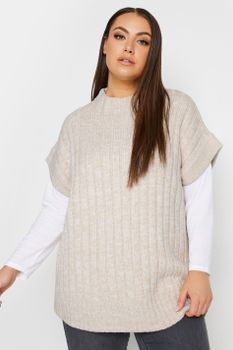Yours Top De Punto Crema Con Manga Sisa, Mujer Curvy Y Tallas Grandes, Yours