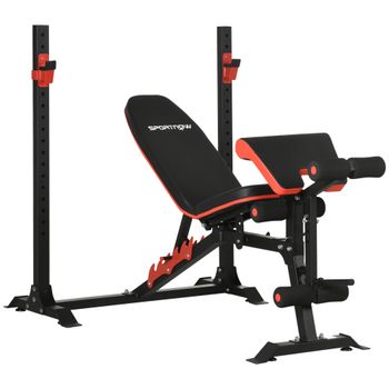 SPORTNOW Banco de Musculación Multifuncional con Respaldo Reclinable y Soporte de Barras Altura Ajustable 180x110x126 cm Negro   Aosom España