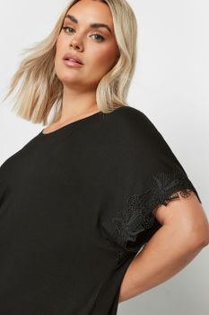 Yours Top Negro Con Puntilla De Encaje, Mujer Curvy Y Tallas Grandes, Yours