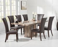 carvelle 200cm brown pedestal marble dining table with alpine chairs