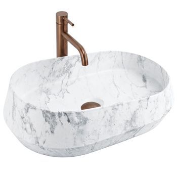 Lavabo Sobre Encimera Rea Dune Ovalado, Asimétrico, Imitation Stone, Gray 59 X 38 X 17 Cm