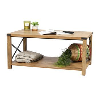 Mesa Baja Con Entrecruzados De Metal Colección Belvina - Color Roble Claro, Dimensiones 100x55x46 Cm