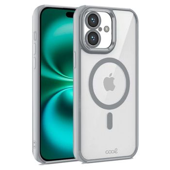 Cool Funda Magnética Transparente con Borde Plata para iPhone 16 Plus