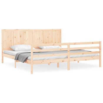 Cama Matrimonial | Cama Doble | Estructura De Cama Con Cabecero Madera Maciza 200x200 Cm Cfw68683