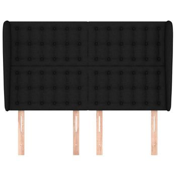 Cabecero Cama Mueble De Dormitorio Con Orejas De Tela 147 X 23 X 118/128 Cm Negro M02_0003593
