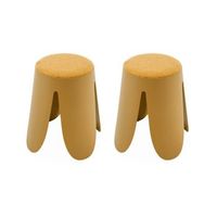 taburete apilable con asiento texturado set de 2 mostaza