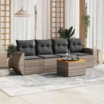 Conjunto De Sofás Jardín Con Cojines 5 Uds | Mueble Jardin Mesa Y Sillas Ratán Sintético Gris Cfw849092