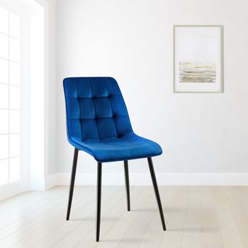 Silla de comedor con reposapiés en terciopelo azul oscuro