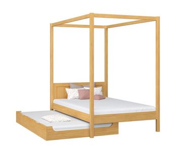Cama individual de madera con dosel y cajón para colchón n02 pino natural
