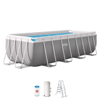 Piscina Desmontable Rectangular Prism Frame con Depuradora, 400x200x122 Cm, Gris Claro
