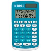 calculadora de bolsillo texas instruments ti-106 ii azul pantalla de 2 lineas doble alimentacion solarbateria teclas grandes y funciones basicas
