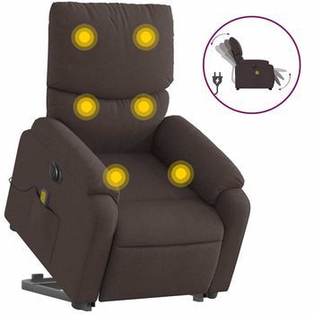 Sillón Masaje Eléctrico Reclinable Elevable Tela Marrón Oscuro Vidaxl