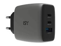 cargador de pared - isy iac-7065-cc 65w con cable usb-c 15m carga ultrarrapida plata oscura