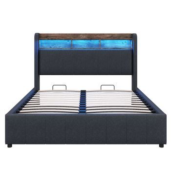 Cómoda Cómoda Acolchada De Lino 140x200cm Con Led + Enchufes Gris