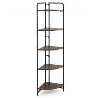 costway estanteria de esquina plegable de 5 niveles con estantes abiertos marco metalico y antivuelco para almacenamiento marron rustico
