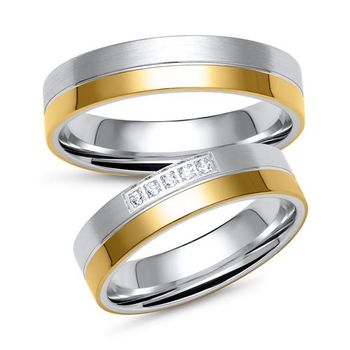 Alianzas en oro amarillo y blanco con 5 diamantes