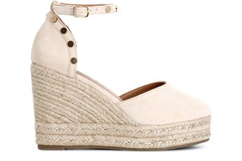 sandalias de tela y cuña de esparto sand