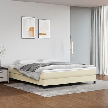 Cama Matrimonial | Cama Para Adultos | Estructura De Cama Sin Colchón Cuero Sintético Crema 180x200 Cm Cfw82667