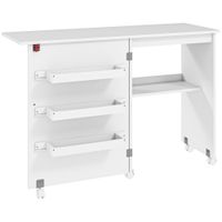 homcom mesa plegable de costura con compartimentos de almacenamiento estante abierto y 5 ruedas para dormitorio salon blanco   aosom espana