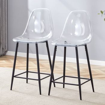 Set De 2 Taburetes De Bar - Mueble De Bar - Plástico Y Metal - Negro (51x45x102cm)
