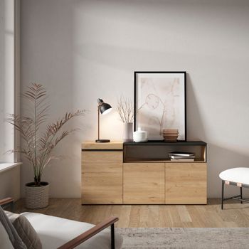 Aparador efecto madera roble y negro 150x35x75cm