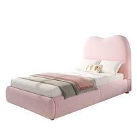 cama tapizada infantil 90x200 con almacenaje hidraulico y somier terciopelo rosa