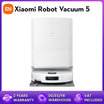 Robot Aspirador Xiaomi Versión Global 5, Potencia Nominal 55W, Capacidad Nominal 4800mAh, Control por APP, Control por Voz Inteligente, Succión 20000Pa, Mopa Extensible y Cepillo Lateral, Sistema de